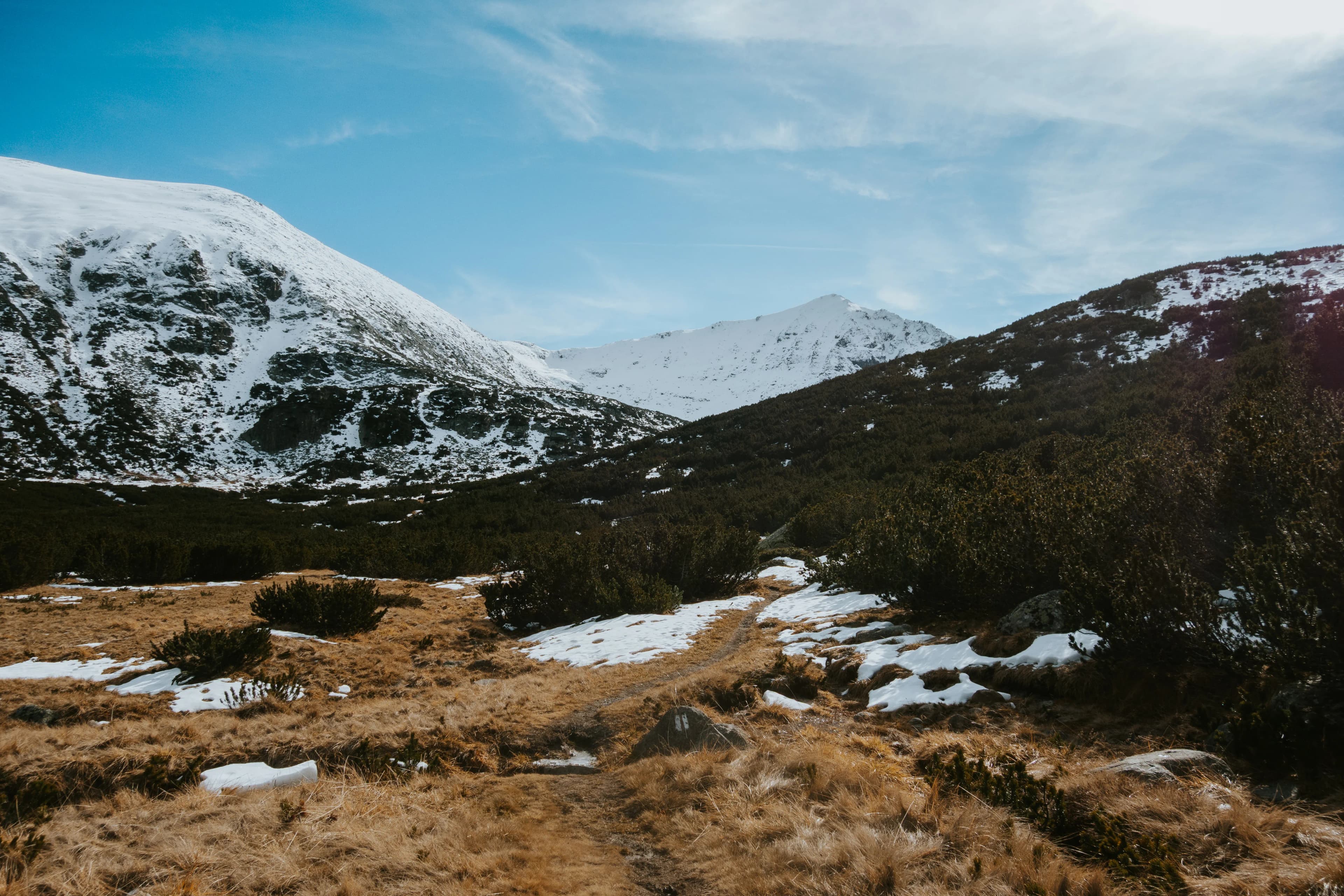 Mountaineer on alpine ridge